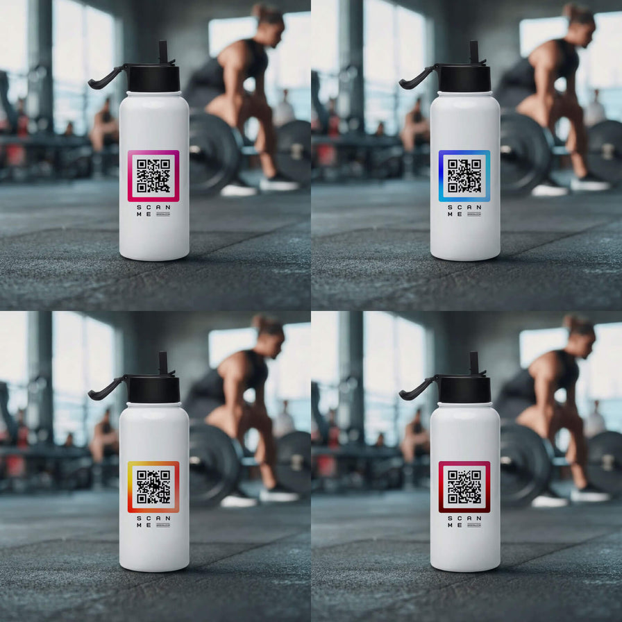 QRSona water bottle QR code style options – 8 unique designs to match your personal brand on stainless steel