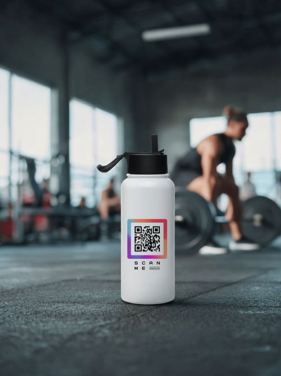QRSona smart QR code water bottle – 32oz insulated stainless steel with straw lid and scannable dynamic link