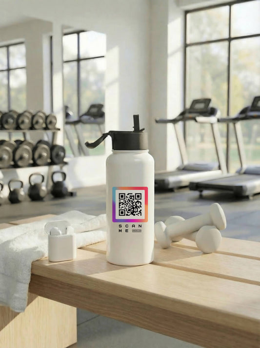 QRSona Smart-QR-Code-Wasserflasche – 946 ml isolierter Edelstahl mit Strohhalmdeckel und scannbarem dynamischem Link